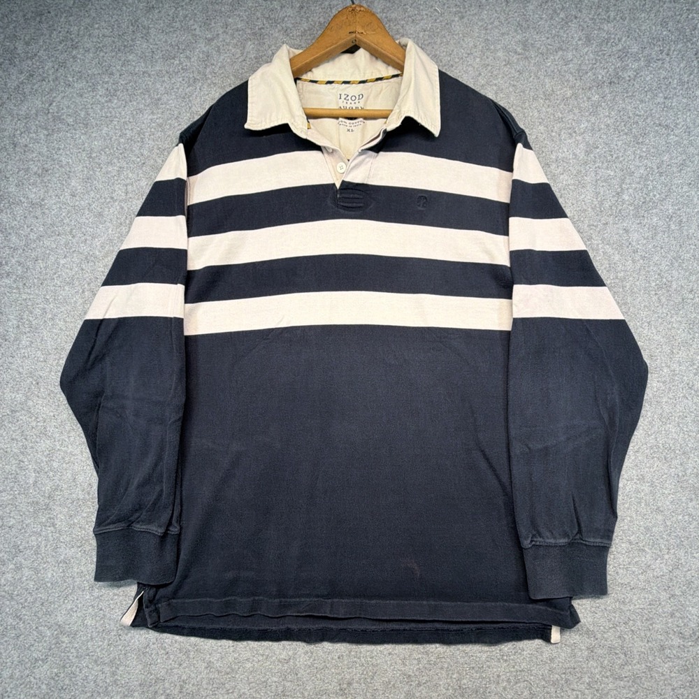 Vintage IZOD Men's XL  Striped Cotton Long Sleeve Rugby Shirt